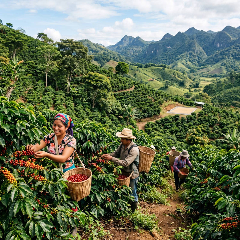 Kaffeeernte auf einer Plantage in den Bergen