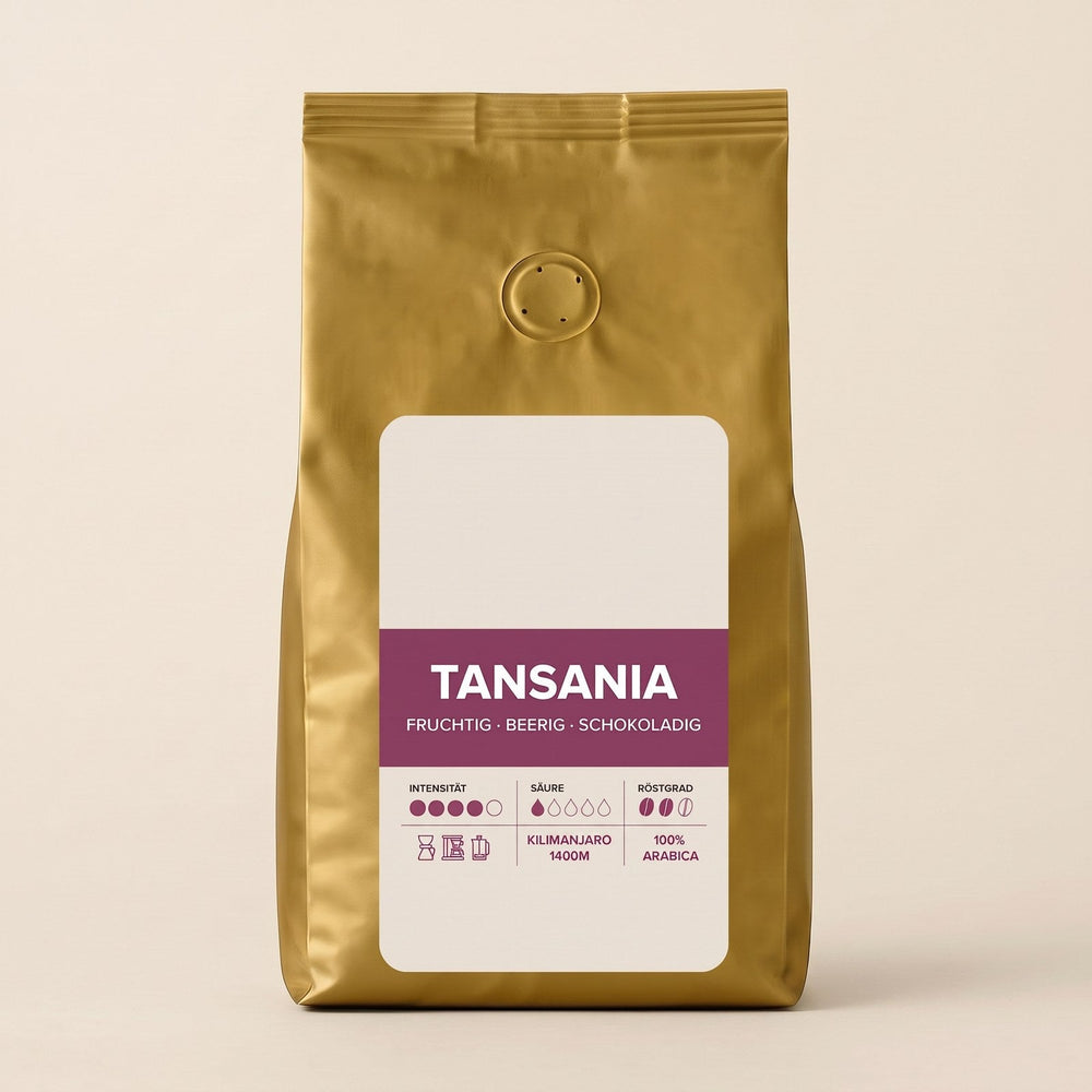 Kaffeetüte Tansania mit freiem Etikett für Ihr Logo