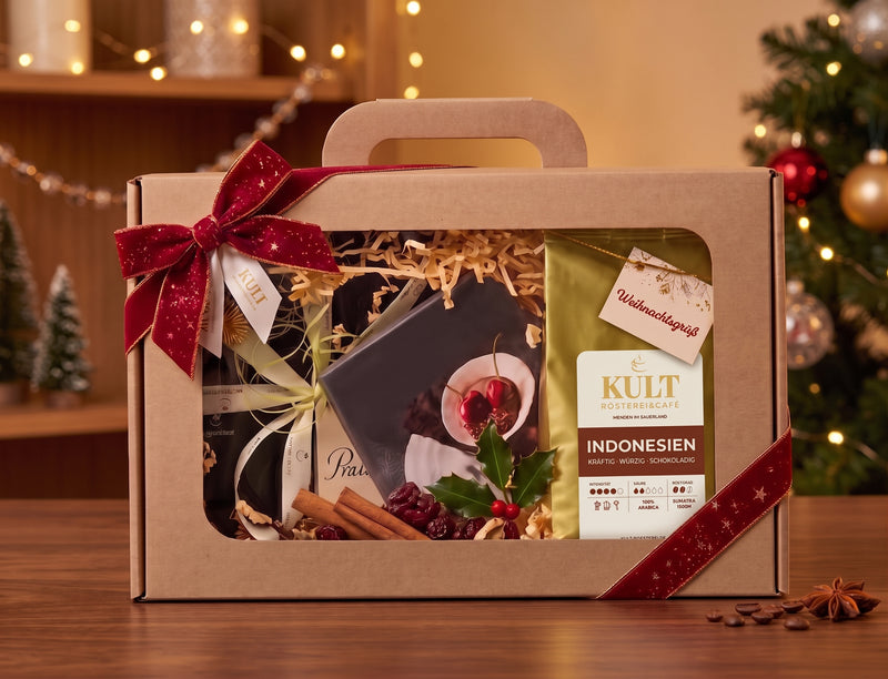 Kult-Box Weihnachtspräsent mit roter Schleife