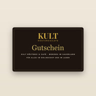 Kult-Gutschein: dunkle Karte mit goldenem Kult-Logo und Schriftzug Gutschein