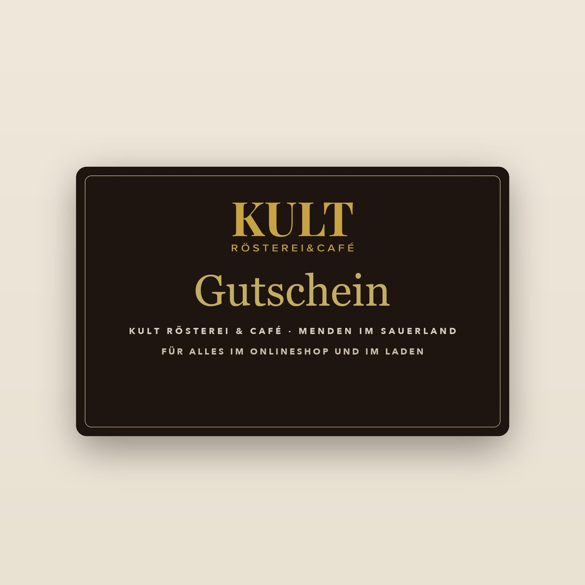 Kult-Gutschein: dunkle Karte mit goldenem Kult-Logo und Schriftzug Gutschein