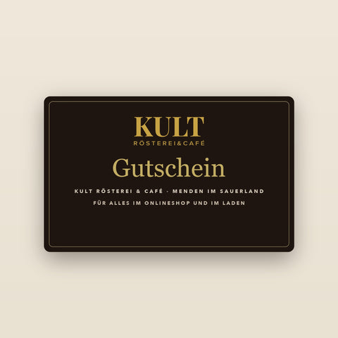 Kult-Gutschein: dunkle Karte mit goldenem Kult-Logo und Schriftzug Gutschein