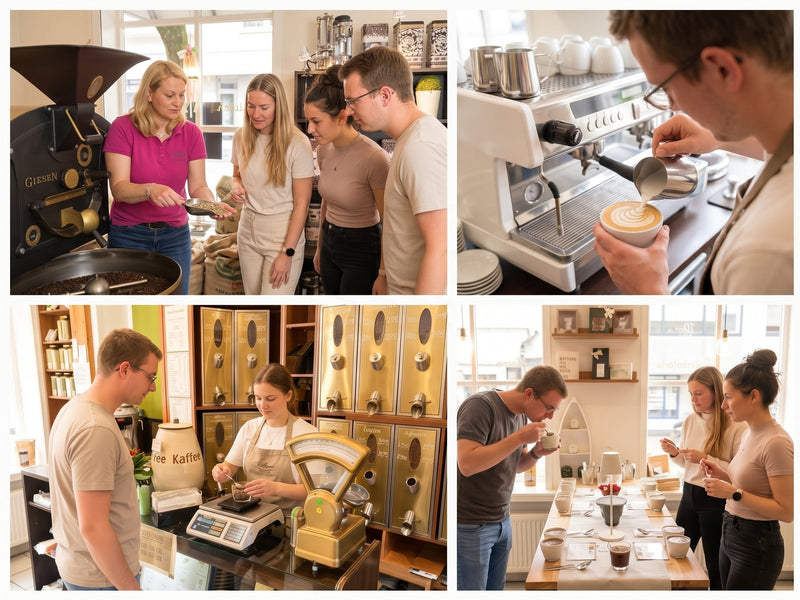 Kaffeeseminar bei Kult: Verkostung am Tisch, Barista-Basics am Siebträger und Live-Röstung